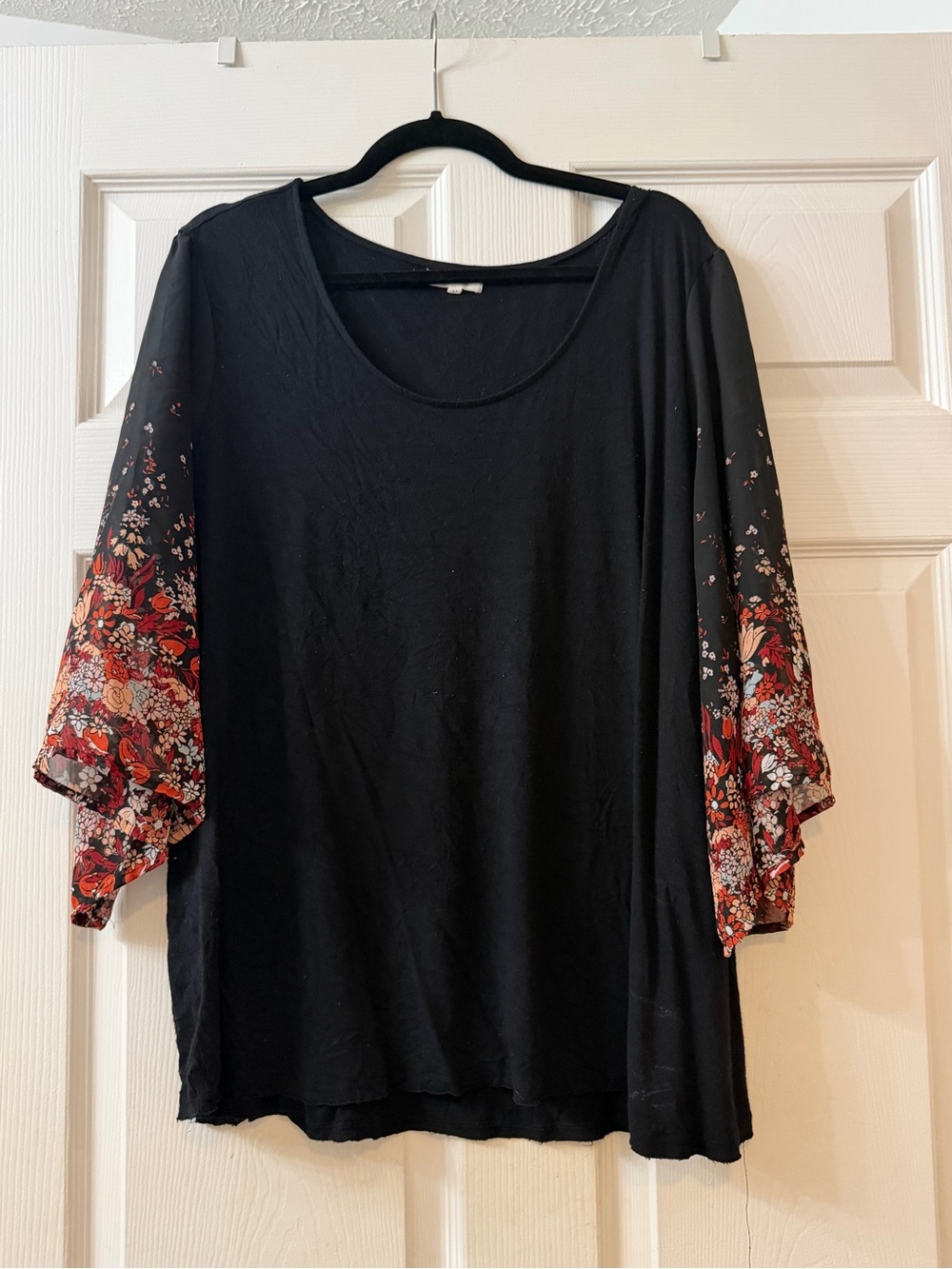Maurices Black Tunic with Red Floral Bell Sleeves - Picture 1 of 3